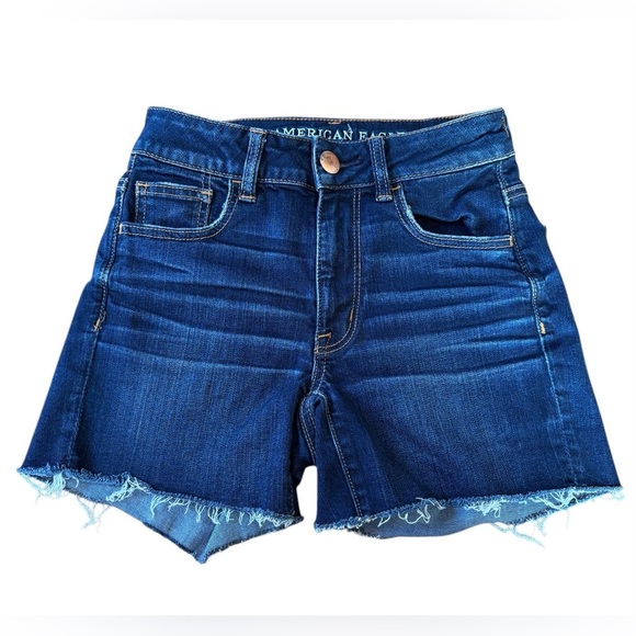 American Eagle Outfitters, Hi-Rise Shortie Jean Short’s, Size 0, Dark Blue - Picture 2 of 9